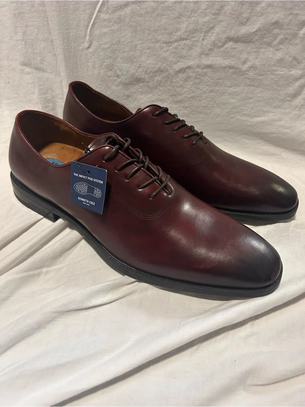Kenneth Cole Men's Burgundy Leather Cap-Toe Oxfords
